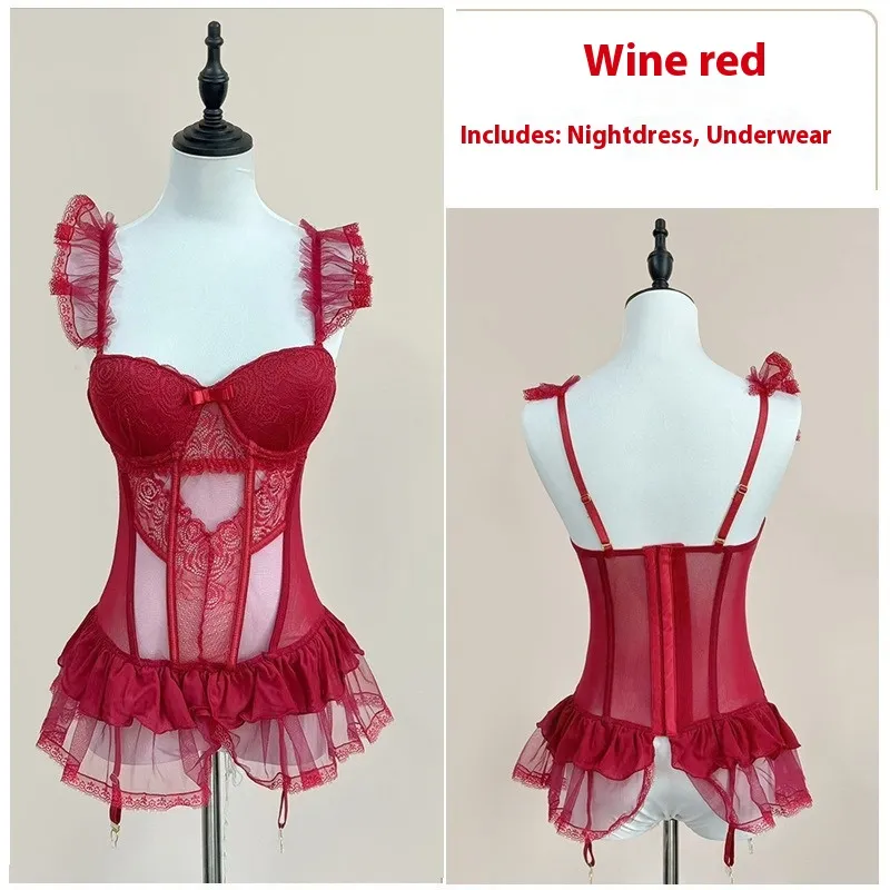 Women's American-style Fishbone Camisole - Purplish Red Suspender Skirt