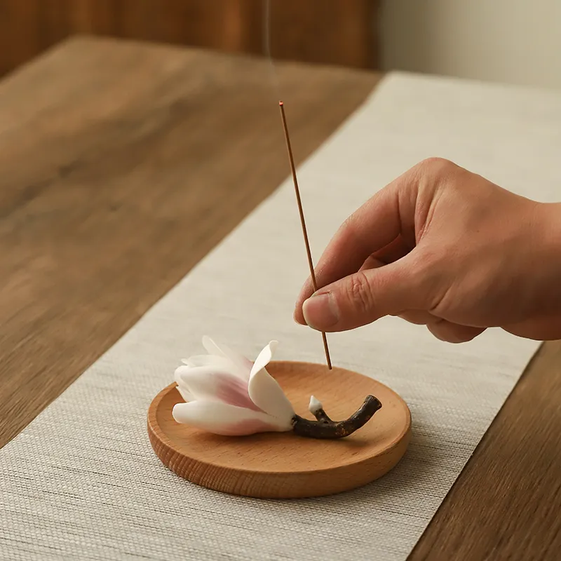 Magnolia Incense Stick Handmade Ceramic Pinch Flower