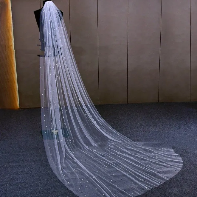 Pearl Bridal Veil Mid-length Fashion High-end Sense - White