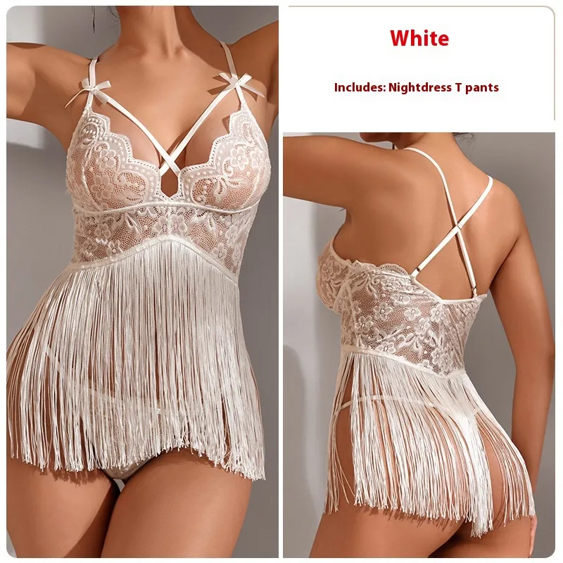 Fashion Lace Women's Sling Night Skirt Suit - White