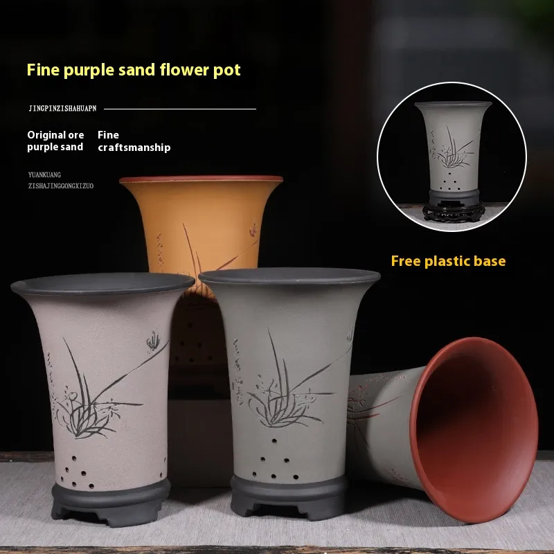 Orchid Pots Purple Sand Basin Ceramic Flowerpot
