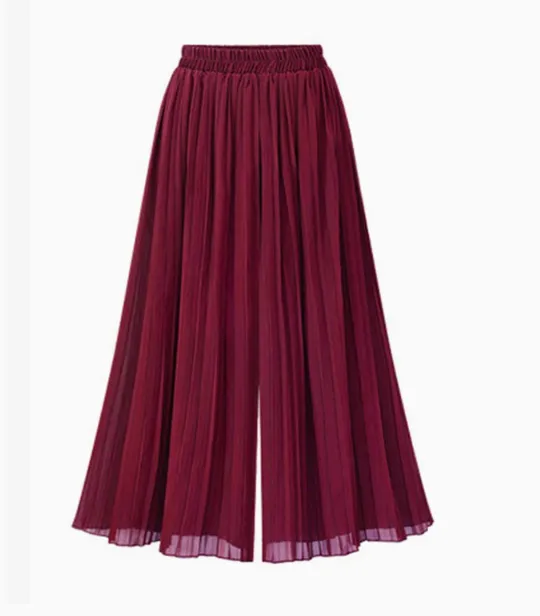 High waist casual cropped wide leg pants Wine Red - Shop at LoveMi