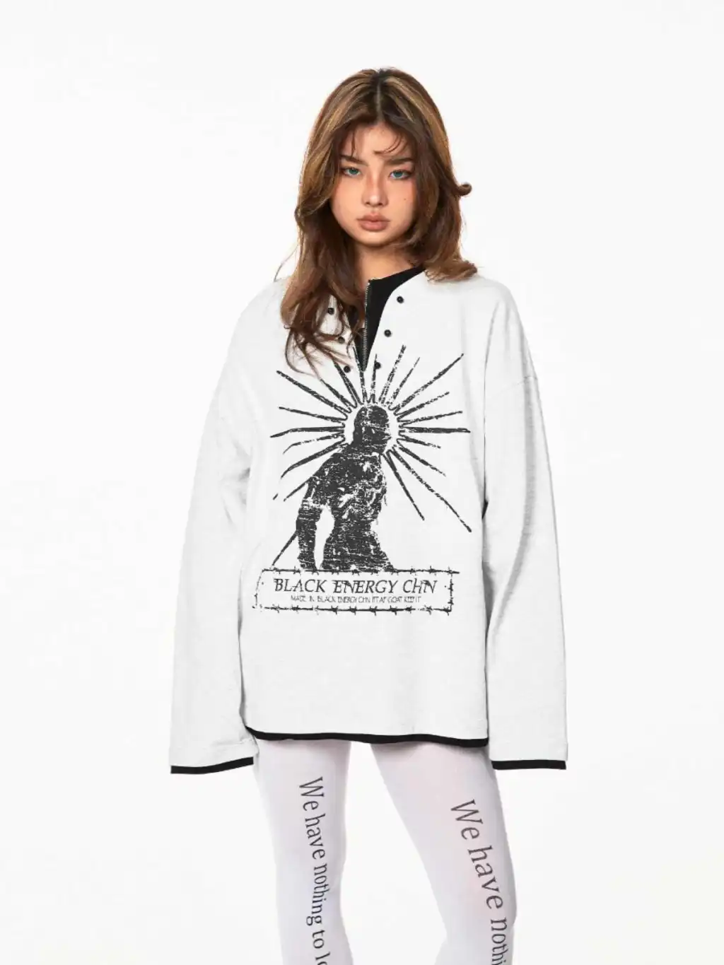 Fake Two-piece Printed T-shirt Women's Long Sleeve Top - Flower Gray