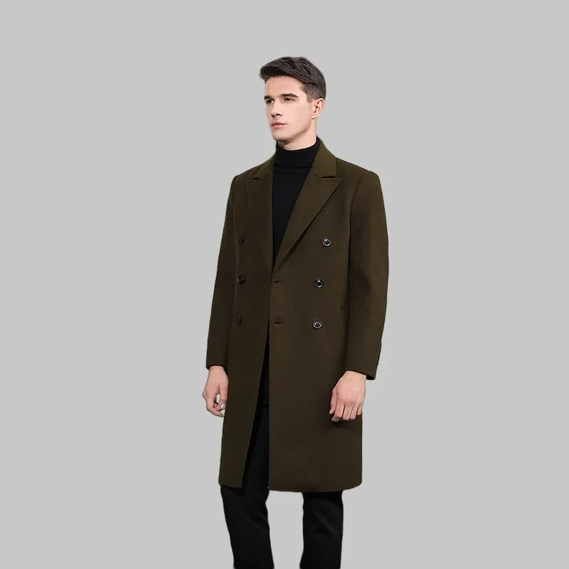 Woolen Coat Trench Double Breasted Long Below