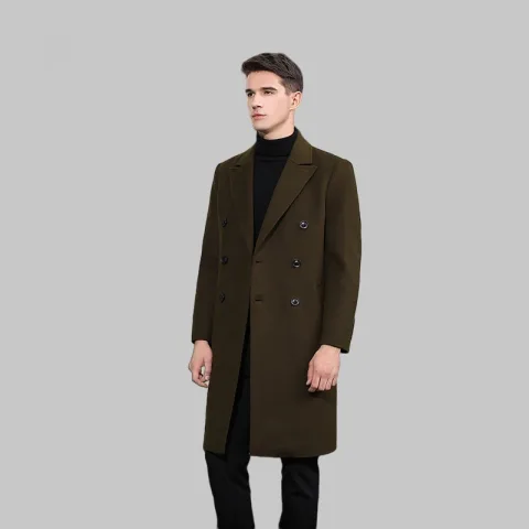 Woolen Coat Trench Double Breasted Long Below the Knee