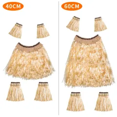 Hawaiian Style Party Grass Skirt Suit - Straw Colour Grass Skirt Suit - View 1