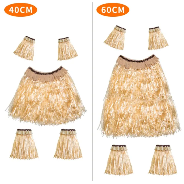 Hawaiian Style Party Grass Skirt Suit Straw Color Grass Skirt Suit - Shop at LoveMi