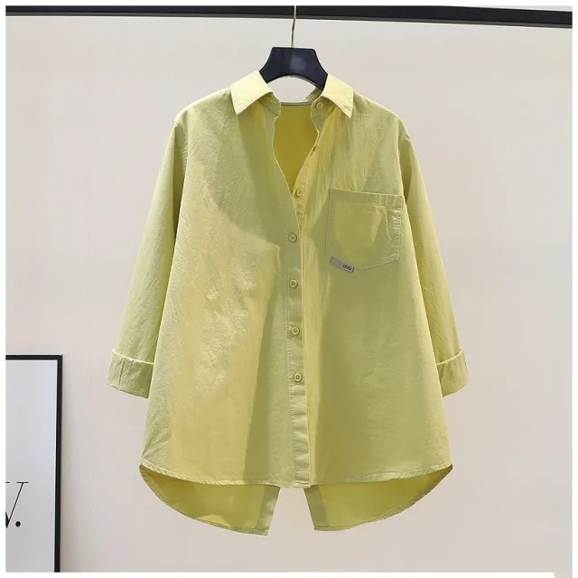 Women's Outer Solid Color Shirt Loose Mid length Yellow Green - Shop at LoveMi
