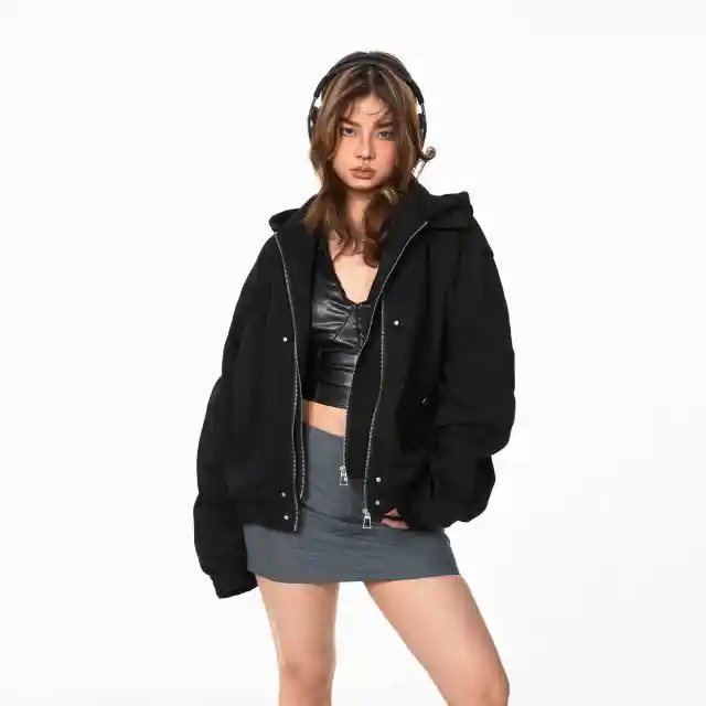 Fake Two Pieces Hooded Workwear Coats Female Cropped Jacket Black - Shop at LoveMi