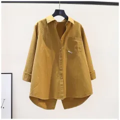 Women's Outer Solid Colour Shirt Loose Mid-length - Ginger Yellow - View 1