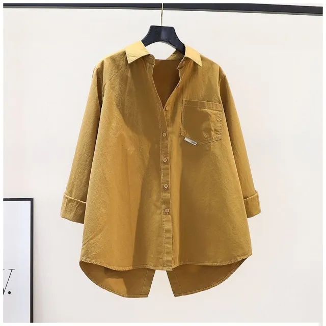 Women's Outer Solid Color Shirt Loose Mid length Ginger Yellow - Shop at LoveMi