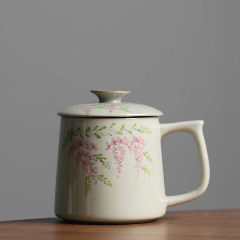 قدح مزهرية مصبوغ يدوياً مع غطاء بسعة كبيرة