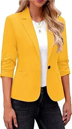 Women's Formal Three-quarter Sleeve Business Casual Work Clothes Suit Jacket - Yellow