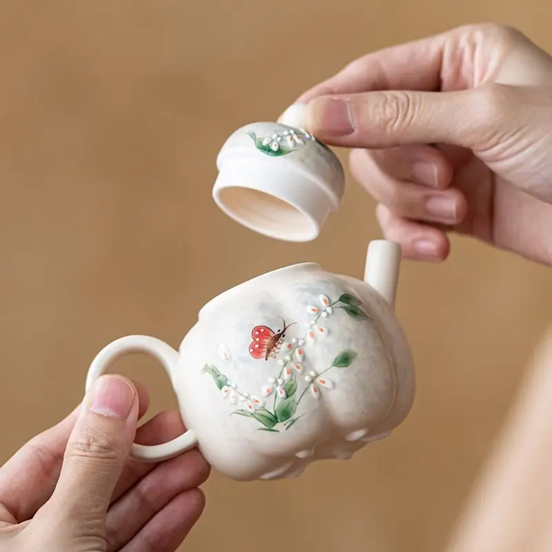 Watercolor Style Hand-painted Butterfly Dance Flower Teapot