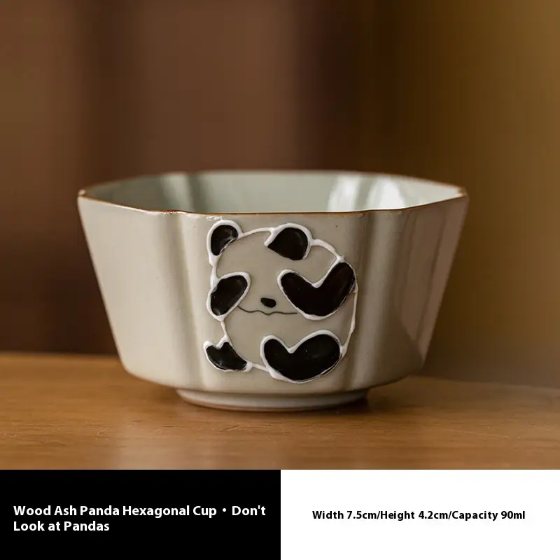 Grass And Wood Gray Hand Painted Panda Hexagonal Master Cup