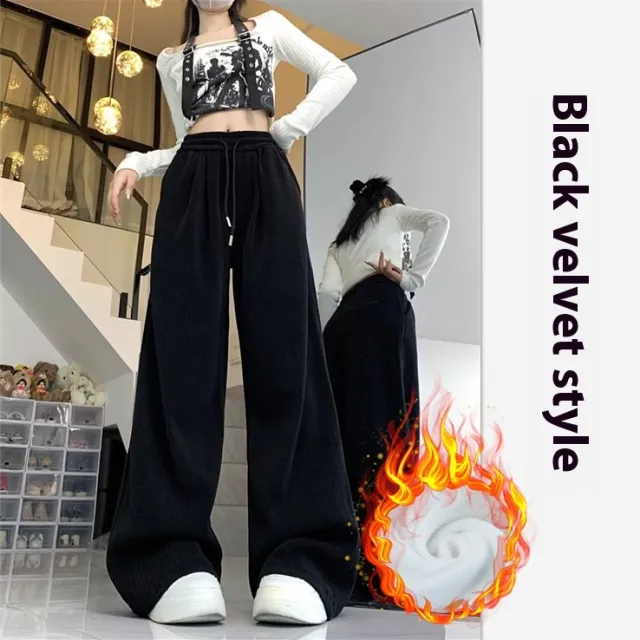 Women's Idle Style Casual All matching Mop Pants Trousers Black Velvet - Shop at LoveMi