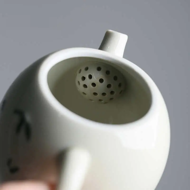 Kung Fu Tea Set Grass And Wood Gray Ceramic Teapot Household Single Teapot