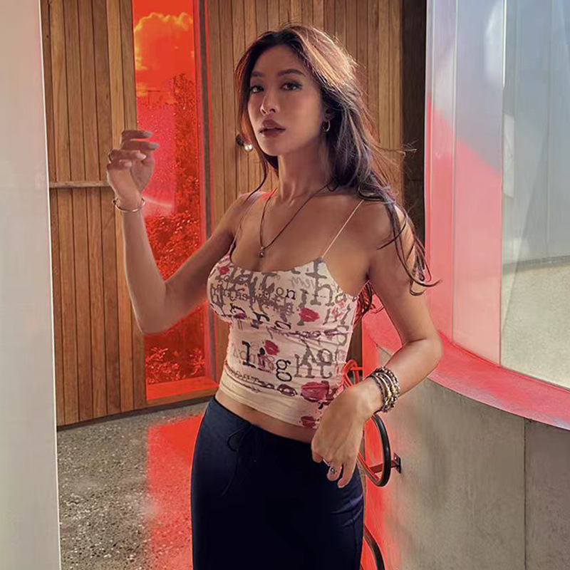 American Retro Pictorial Printed Camisole L Lip Print Vest - Shop at LoveMi