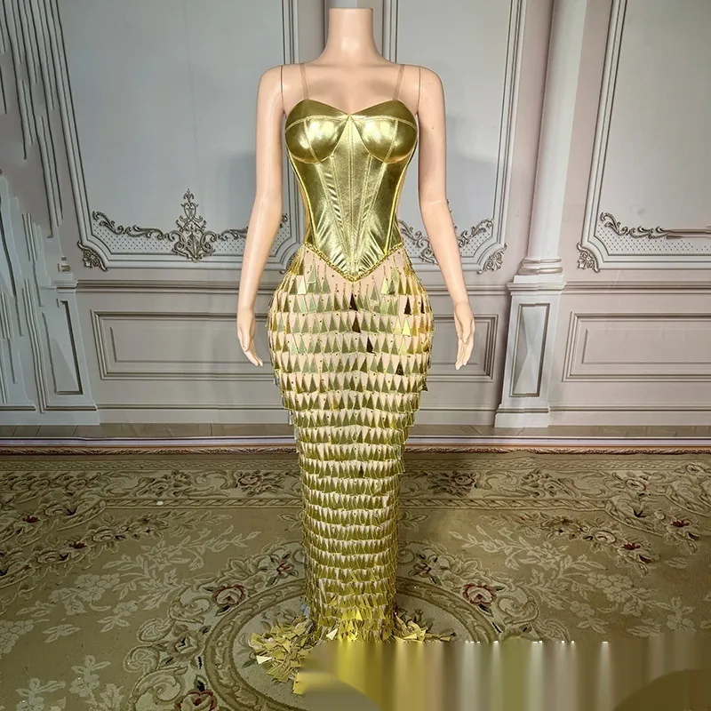 Golden Bright Surface Bandage Design Tight Waist