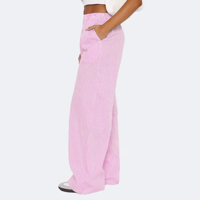 Striped Trousers With Pockets Ins Fashion Casual Wide Leg Straight Pants For Women Clothing Pink - Shop at LoveMi