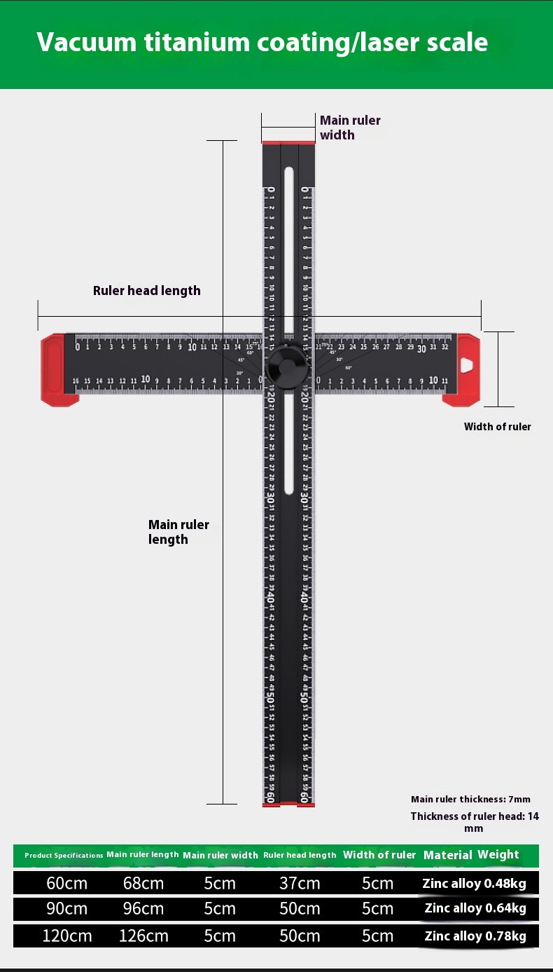 Title 2, T-shaped Aluminum Alloy 90 Degree Ruler