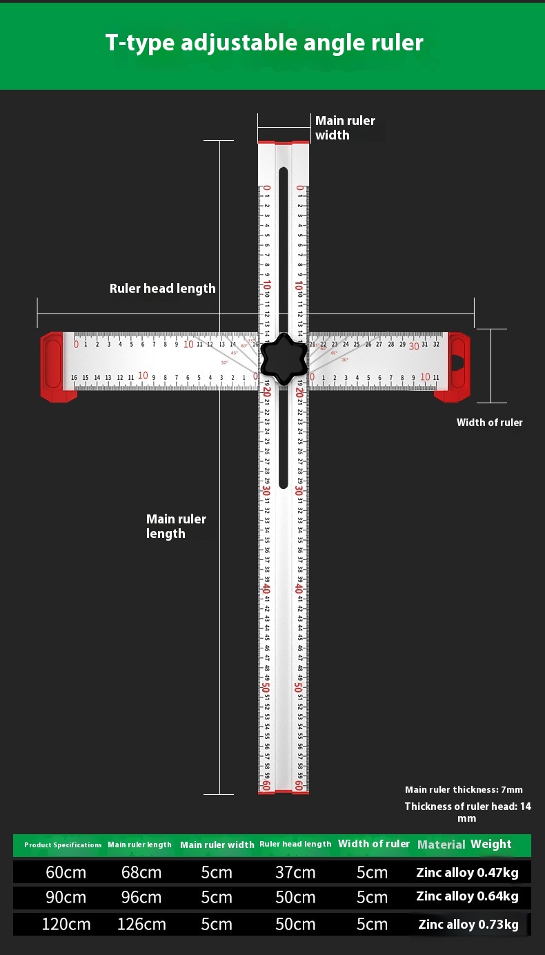 Title 1, T-shaped Aluminum Alloy 90 Degree Ruler