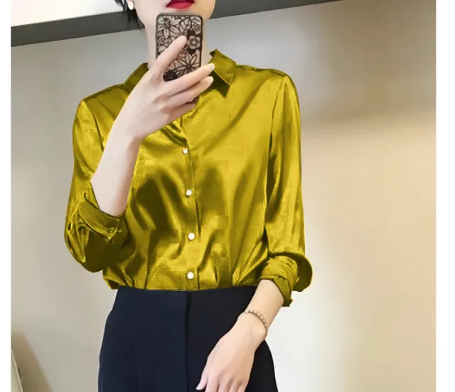 Satin Real Silk Shirt Elegant High end Golden - Shop at LoveMi