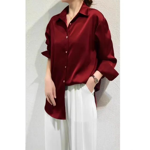 Simple Temperament Long Sleeve Shirt Red - Shop at LoveMi