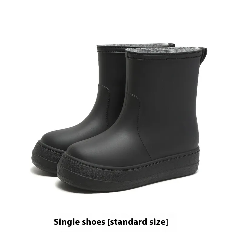 Women's Flat Mid-calf Rain Boots Non-slip Rubber Shoes - Black