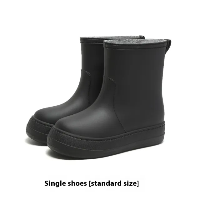 Women's Flat Mid calf Rain Boots Non slip Rubber Shoes Black - Shop at LoveMi