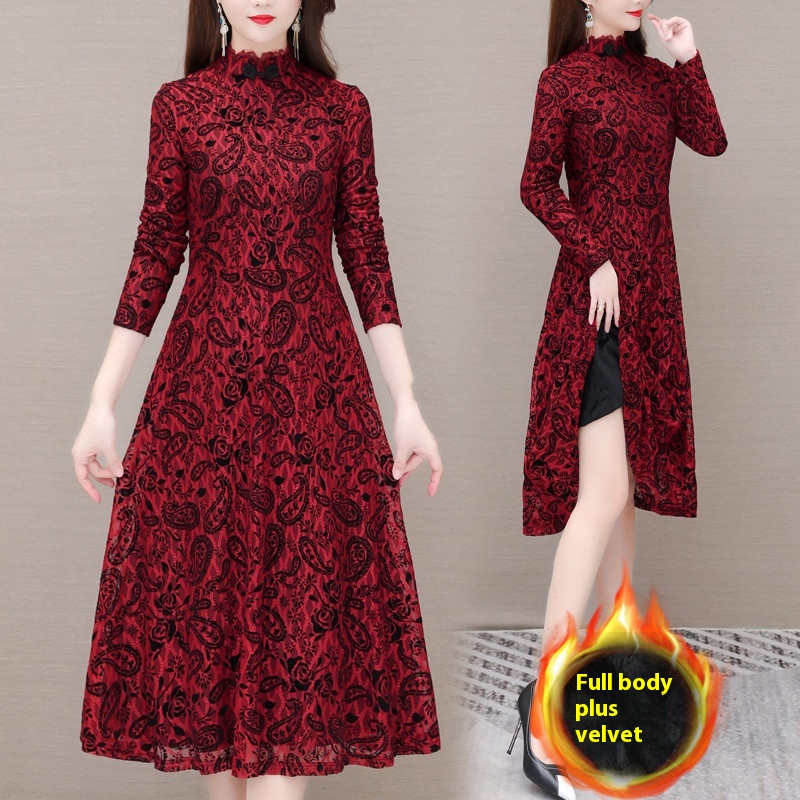 Fashion Personality Lace Velvet Dress Women