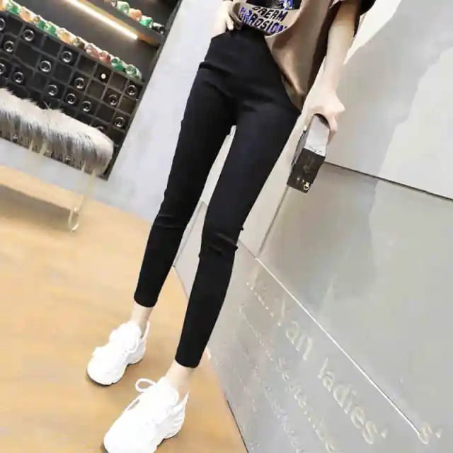 Women's Light colored Skinny Jeans Slim Fit Pencil Pants Black - Shop at LoveMi