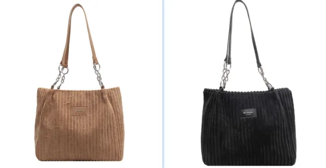 Casual Simple Portable Shopper Tote Bag Corduroy Solid Commuter Zipper Women's Handbag Set4 - Shop at LoveMi