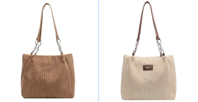 Casual Simple Portable Shopper Tote Bag Corduroy Solid Commuter Zipper Women's Handbag Set5 - Shop at LoveMi