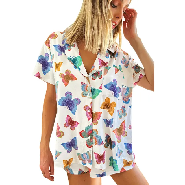 Butterfly Print Short Sleeve Homewear Suit Women Lc626121 Color - Shop at LoveMi
