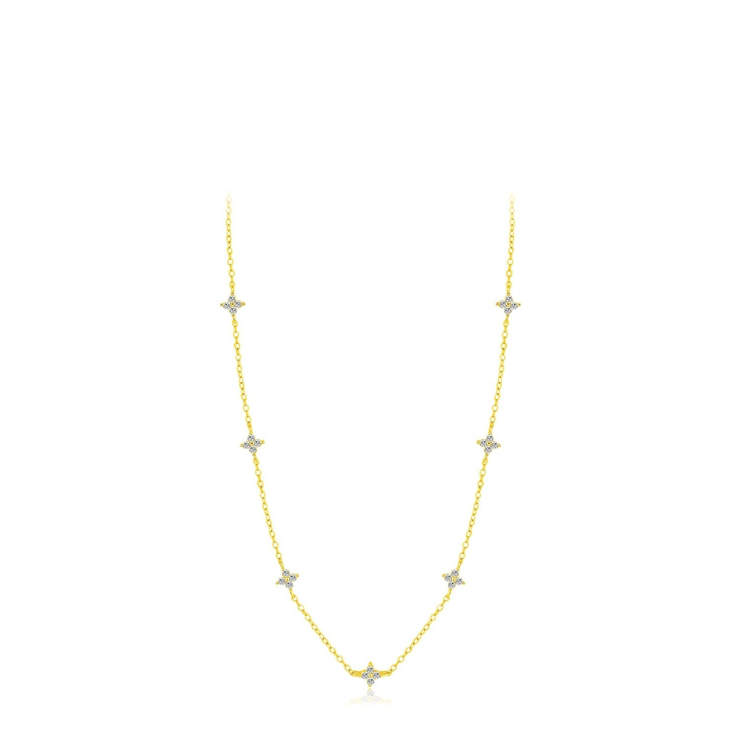S925 Sterling Silver Flower Full Diamond Necklace Clavicle Chain For Women