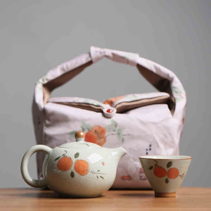 Hand Painted Persimmon Teapot Kung Fu Tea Set