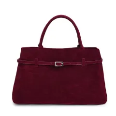 Decorative Design Solid Faux Suede Handbag Large Capacity Casual Tote Bags For Women Tote Design Portable Shoulder Bag - Red - View 1