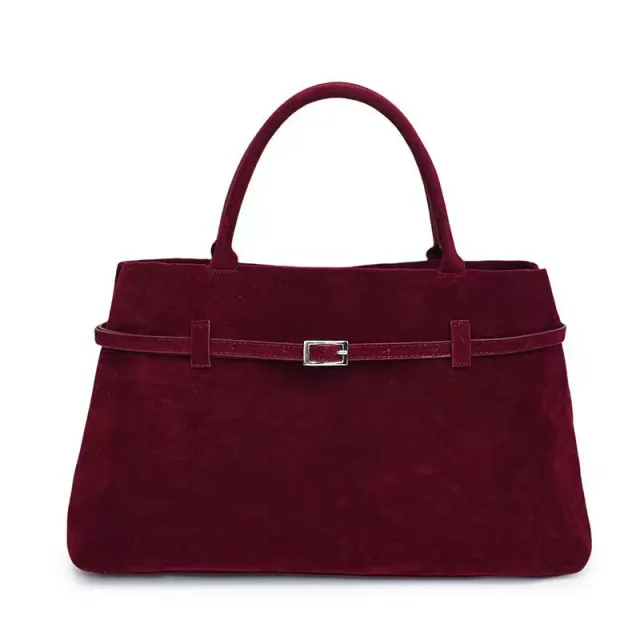 Decorative Design Solid Faux Suede Handbag Large Capacity Casual Tote Bags For Women Tote Design Portable Shoulder Bag Red - Shop at LoveMi