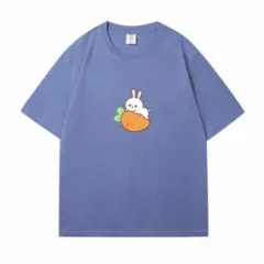 European And American Rabbit Printed Loose T-shirt - Blue - View 1