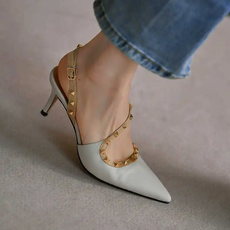 Sheepskin Pointed Toe Stiletto Heel Shoes Side Empty High Heel Sandals
