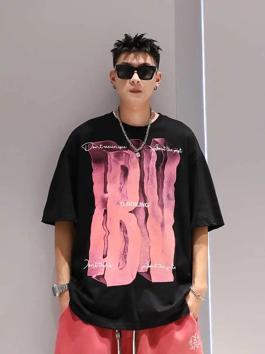 3D Visual Printing Large Letter Short Sleeve Cotton T-shirt