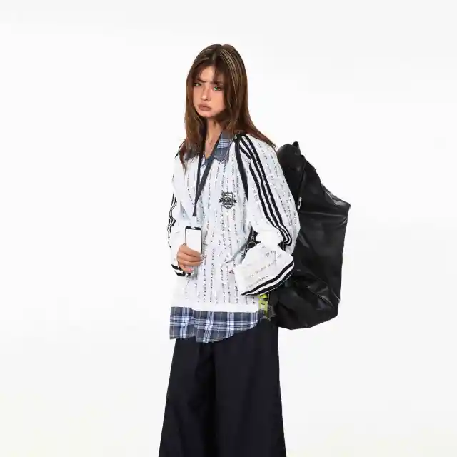 Vintage Stripe Stitching Contrast Color Sweatshirt Female Loose Casual Top White - Shop at LoveMi