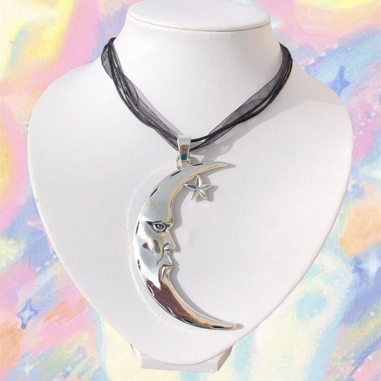 Popular Oversized Moon And Star Pendant Necklace