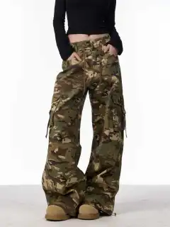 Washed Camouflage Cargo Pants Women's Loose Casual Multi-pocket Trousers - Camouflage - View 1