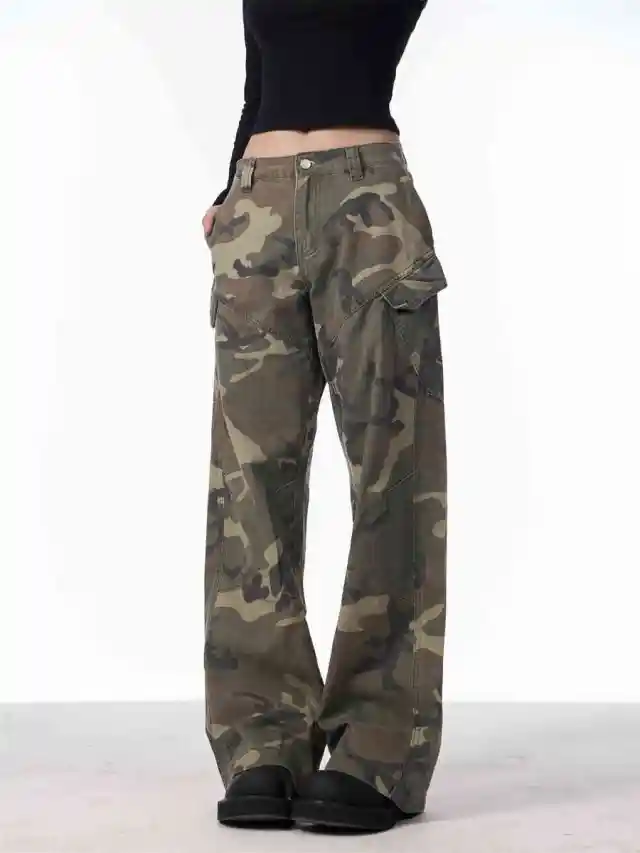 Camouflage Cargo Pants Women's Straight Loose Casual Trousers Camouflage - Shop at LoveMi