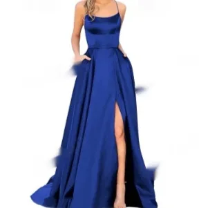 Solid Color Long Slimming And Shoulder Hollow Girlfriends Fashion Bridesmaid Party Dress Dark Blue - Shop at LoveMi