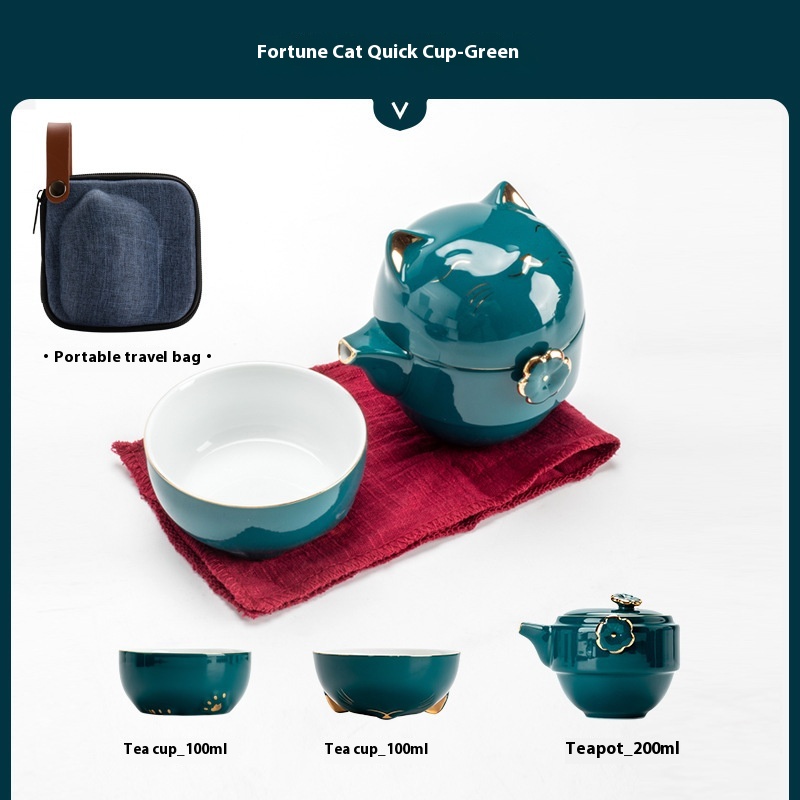 One Pot Two Cups Outdoor Travel Tea Set Portable Bag Ceramic Gongfu Teapot