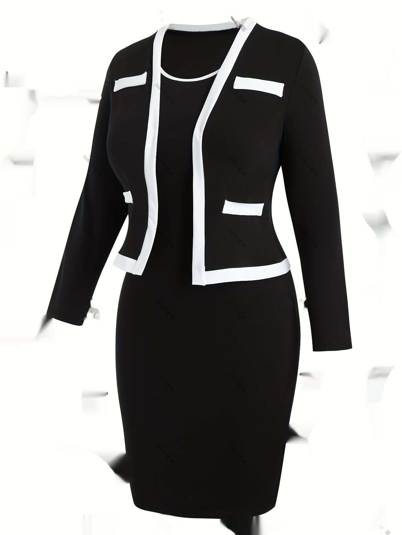 Women's Color Matching Three-quarter Sleeve Top And Hip Skirt Two-piece Set