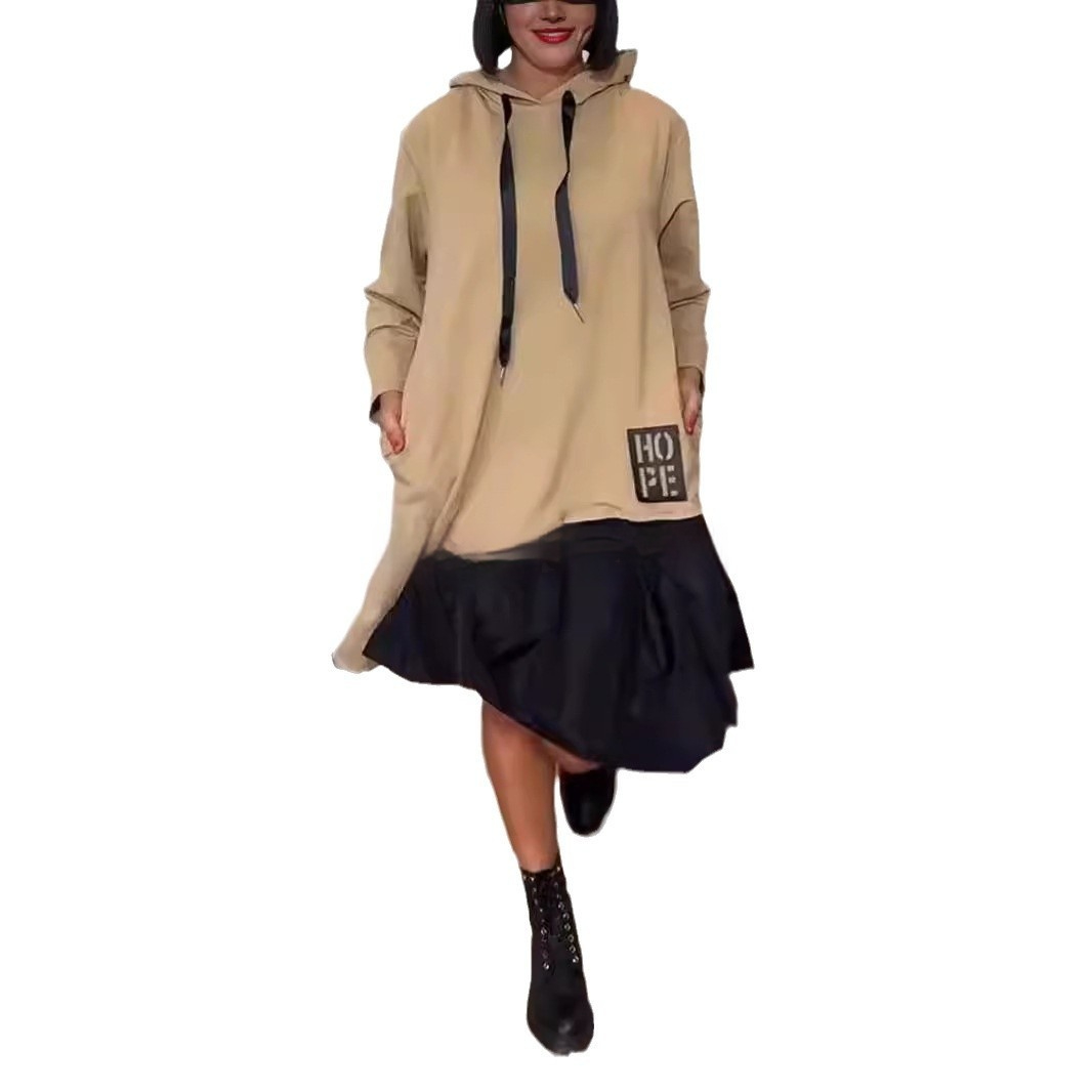 Sweater Dress Round Neck Stitching Irregular Casual Loose